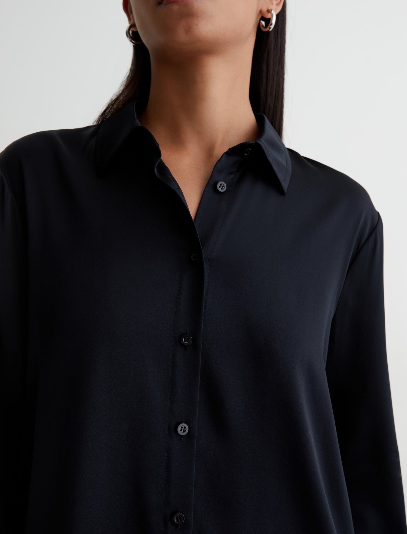 Shiela|Luxe Silk Relaxed Long Sleeve Shirt
